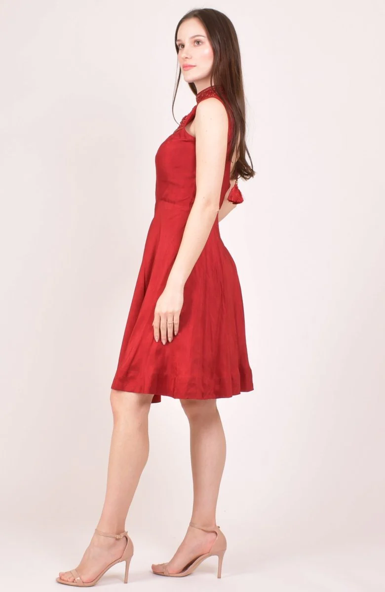 Hand Embroidered Red Short Dress - Image 4