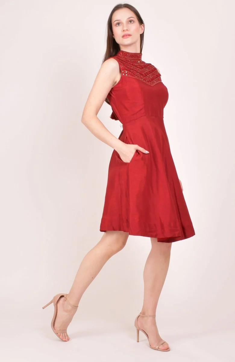 Hand Embroidered Red Short Dress - Image 5