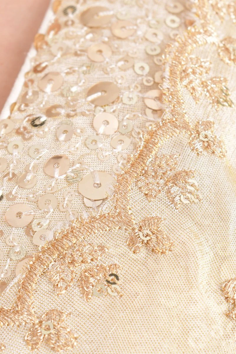Beige Silk Pre-Pleated Embroidered Saree - Image 6