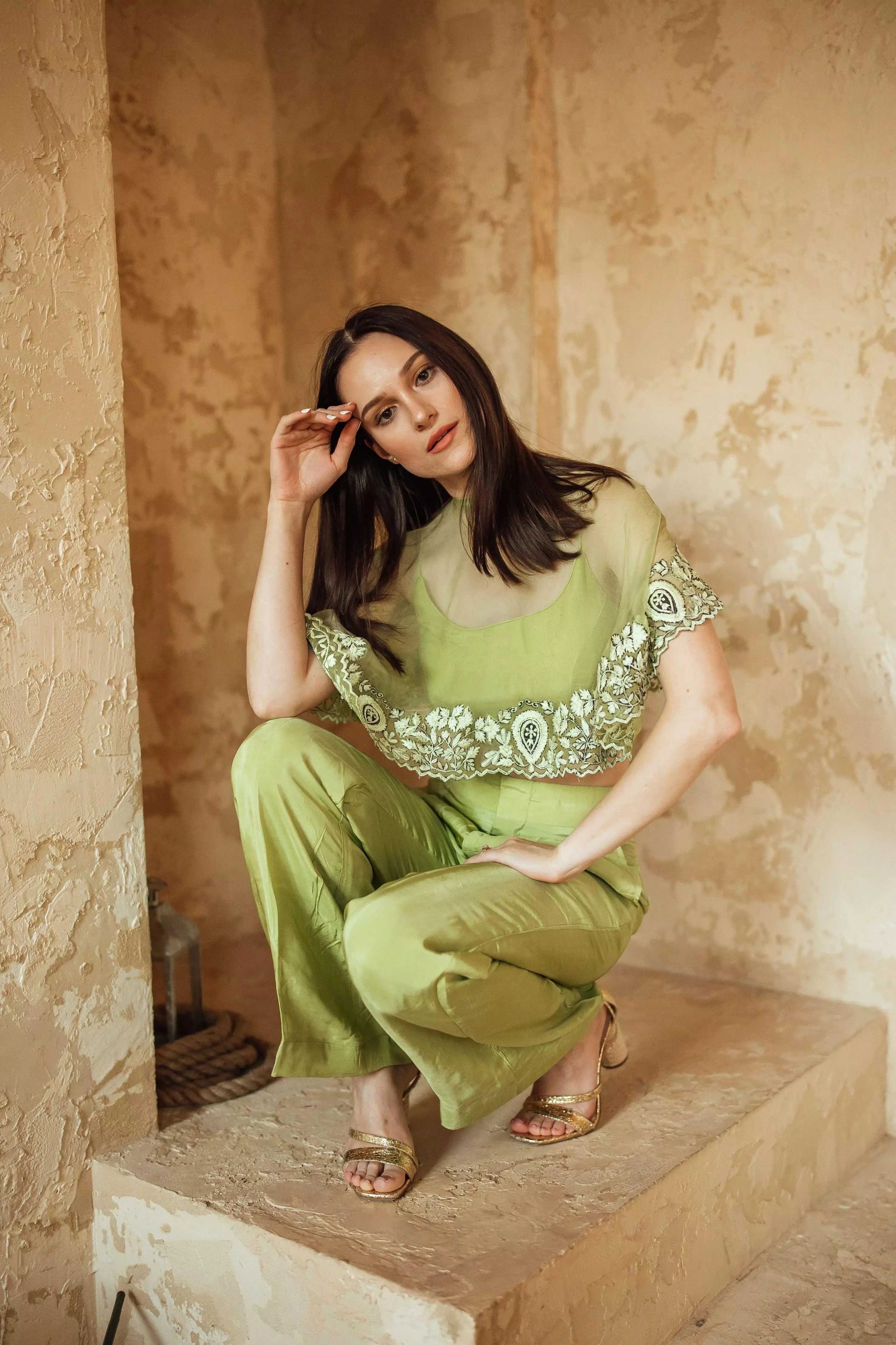 BLR1021 Mable Green Silk Chiffon Top - Image 2