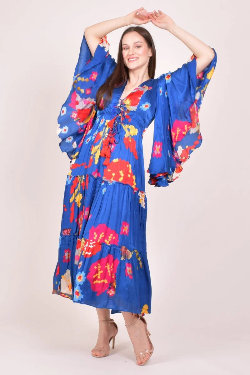 Blue Angel Sleeves Ruffle Maxi Sundress