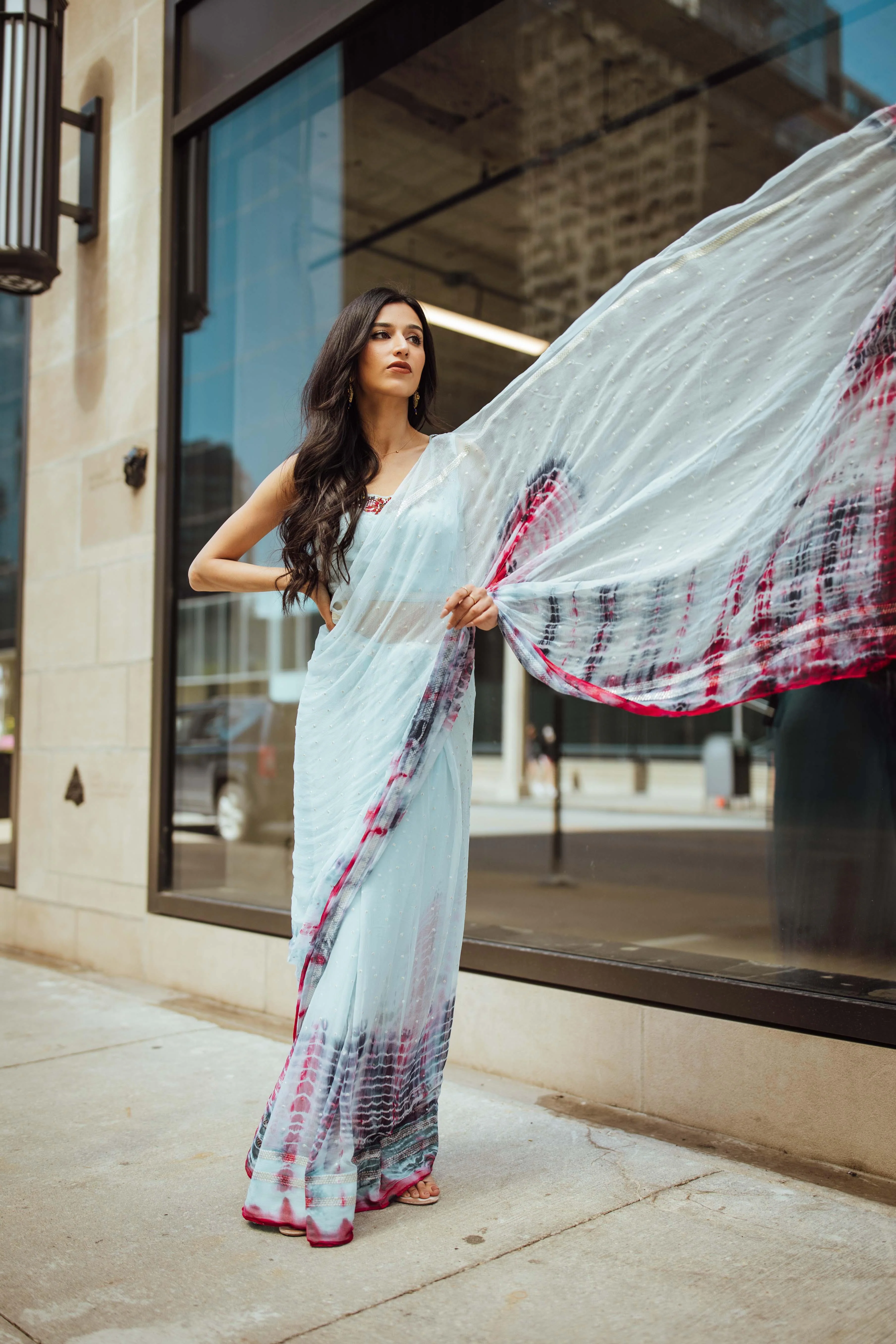 Blue tie dye Saree - Image 2