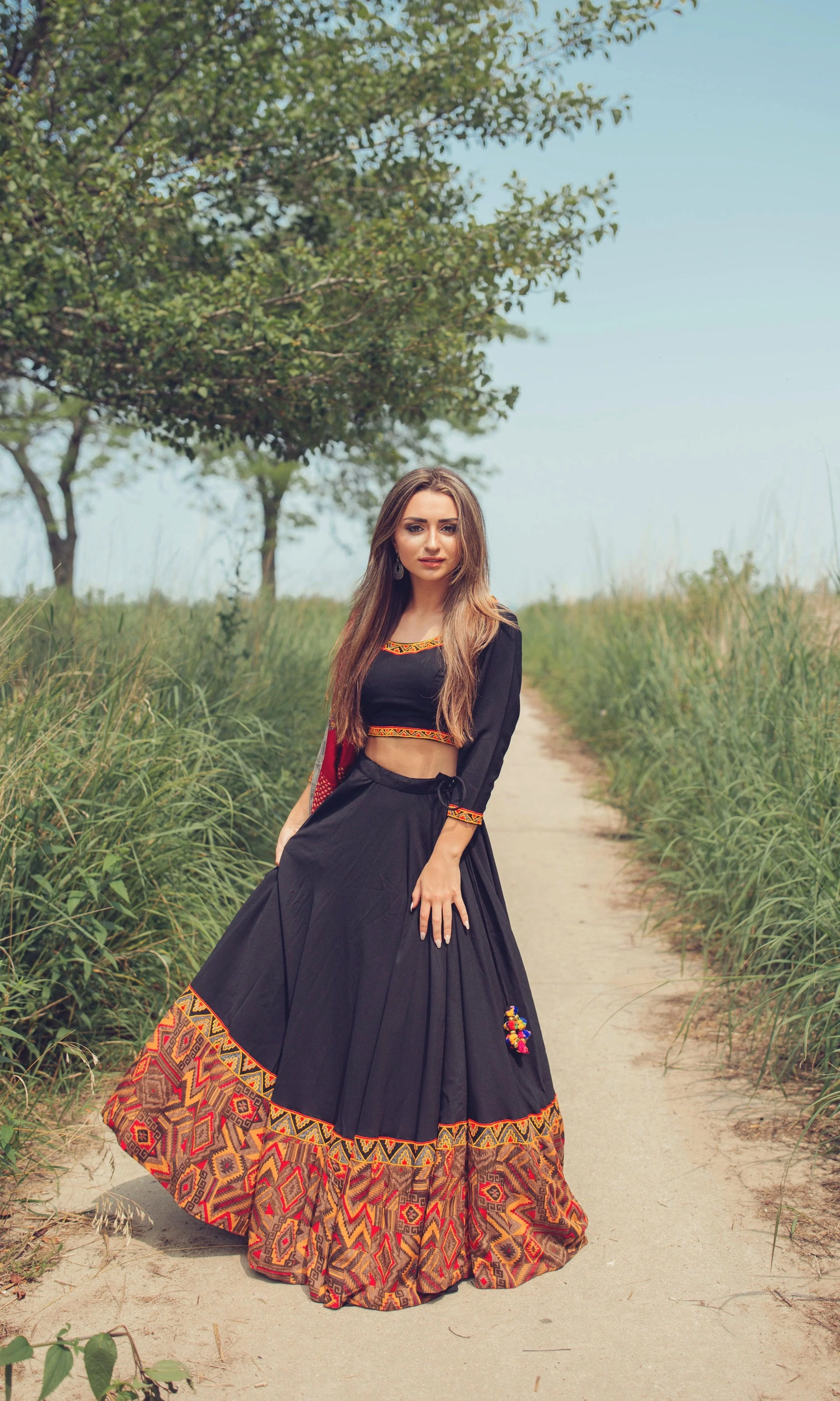 Black Print Trim Chaniya Choli Set - Image 2