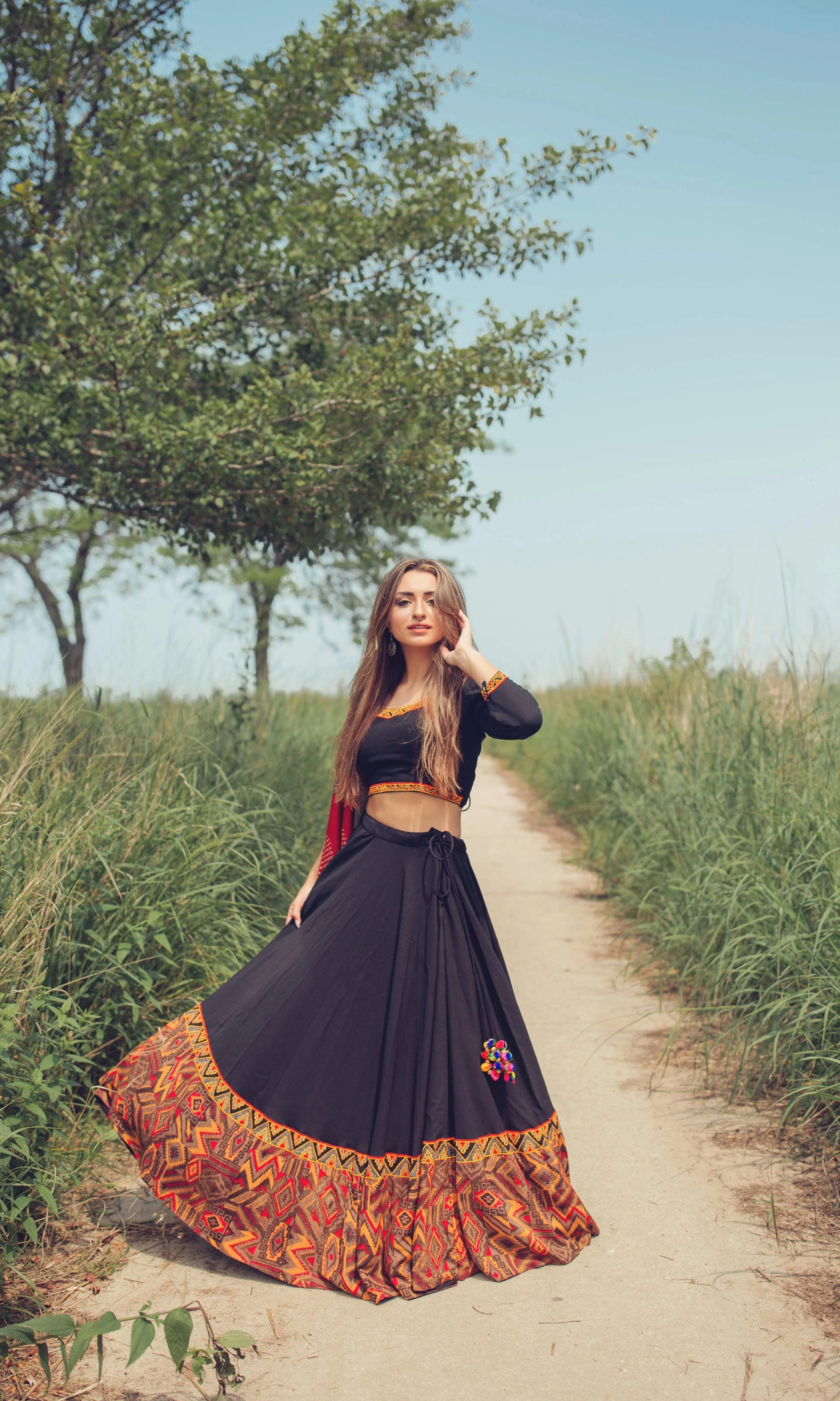 Black Print Trim Chaniya Choli Set - Image 3