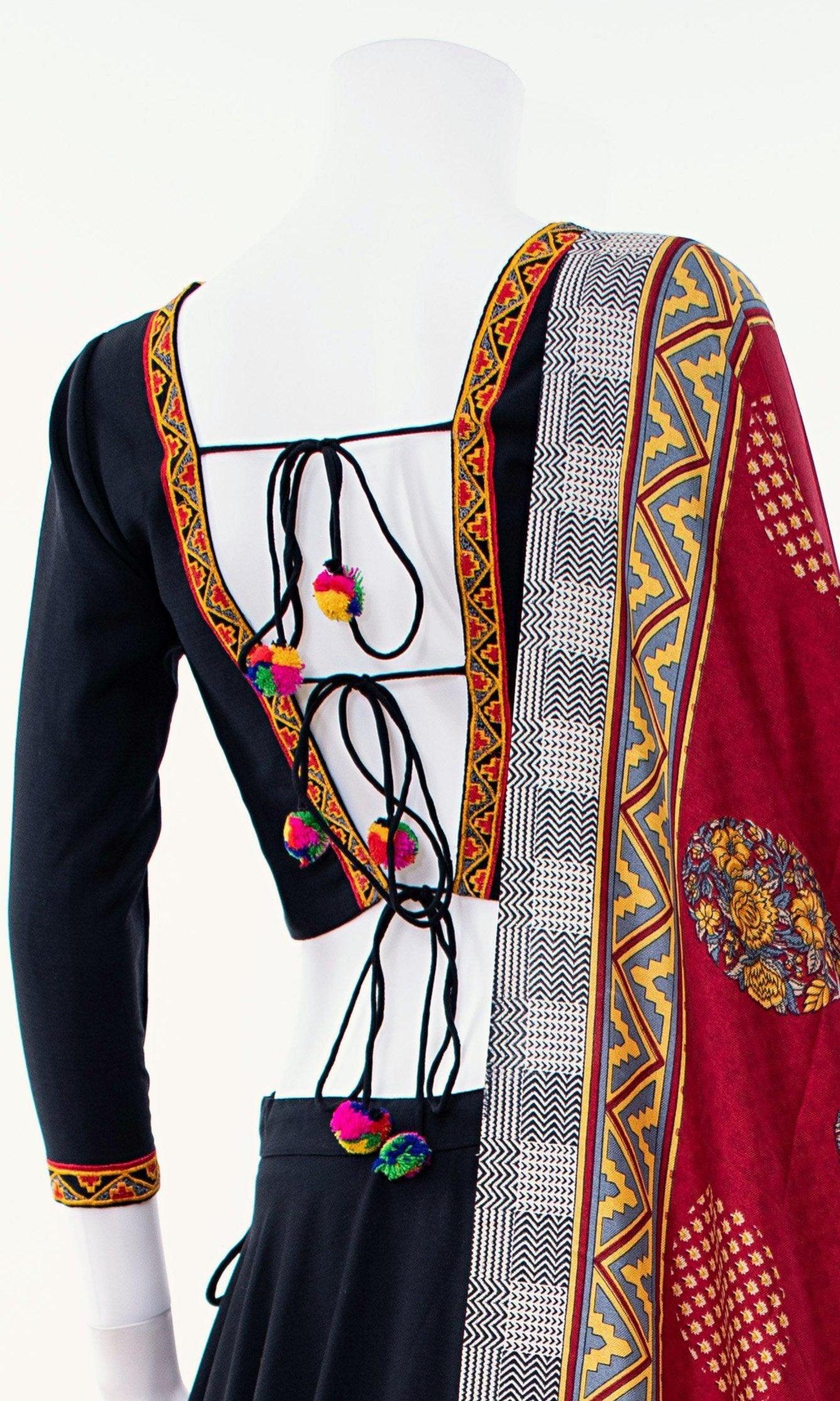 Black Print Trim Chaniya Choli Set - Image 5