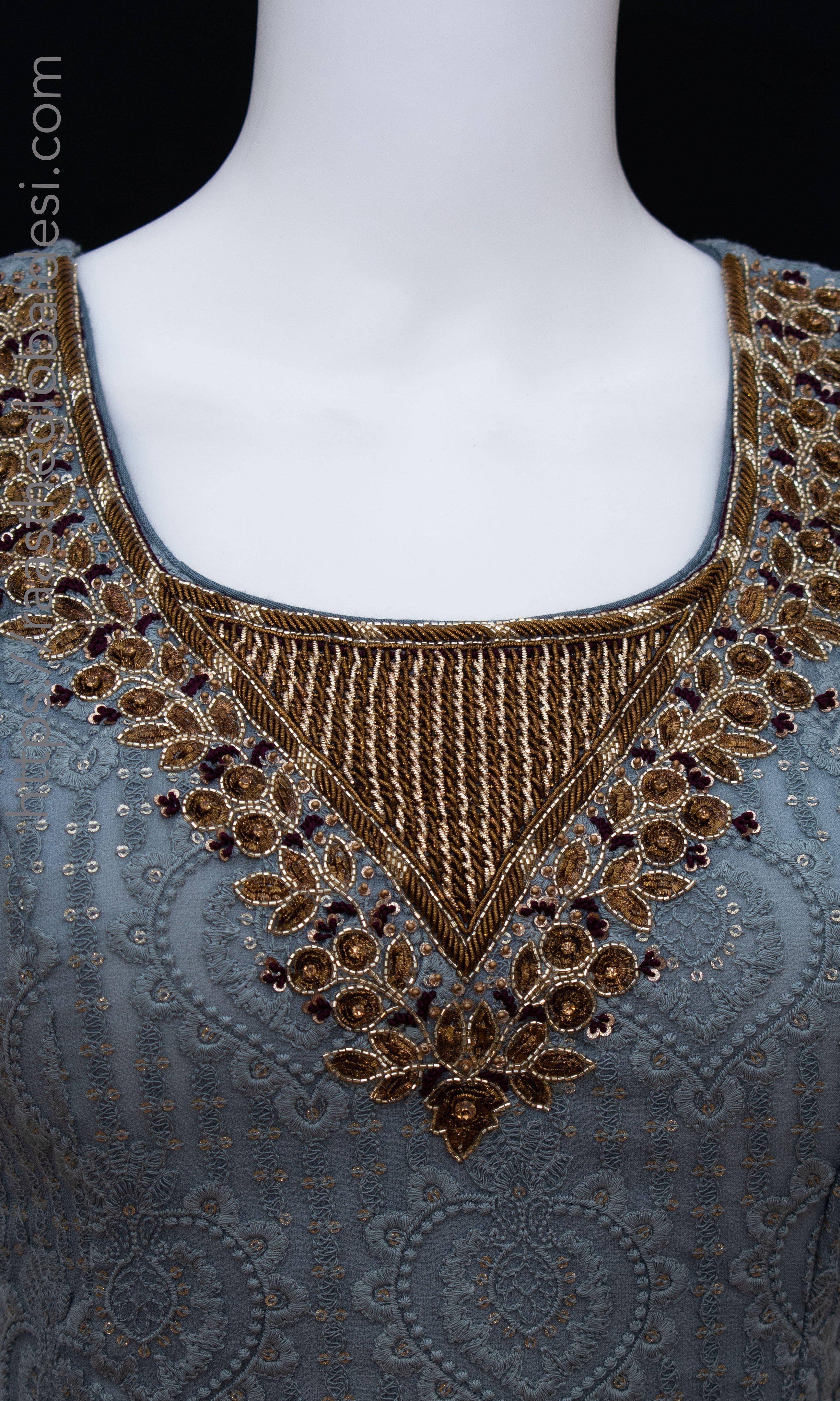 Gray and Gold Hand Embroidered Lehenga Choli Set - Image 5