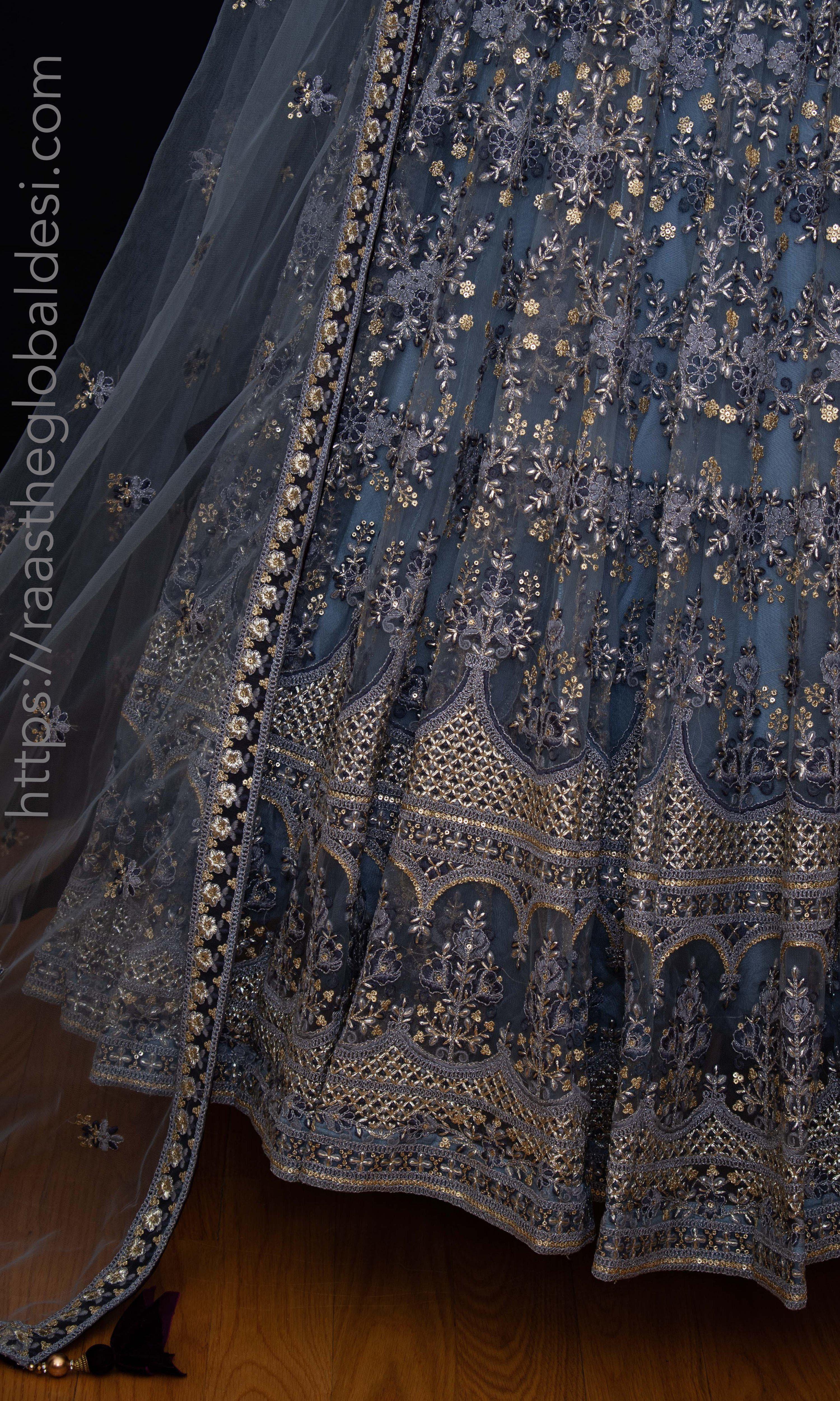 Gray and Gold Hand Embroidered Lehenga Choli Set - Image 6