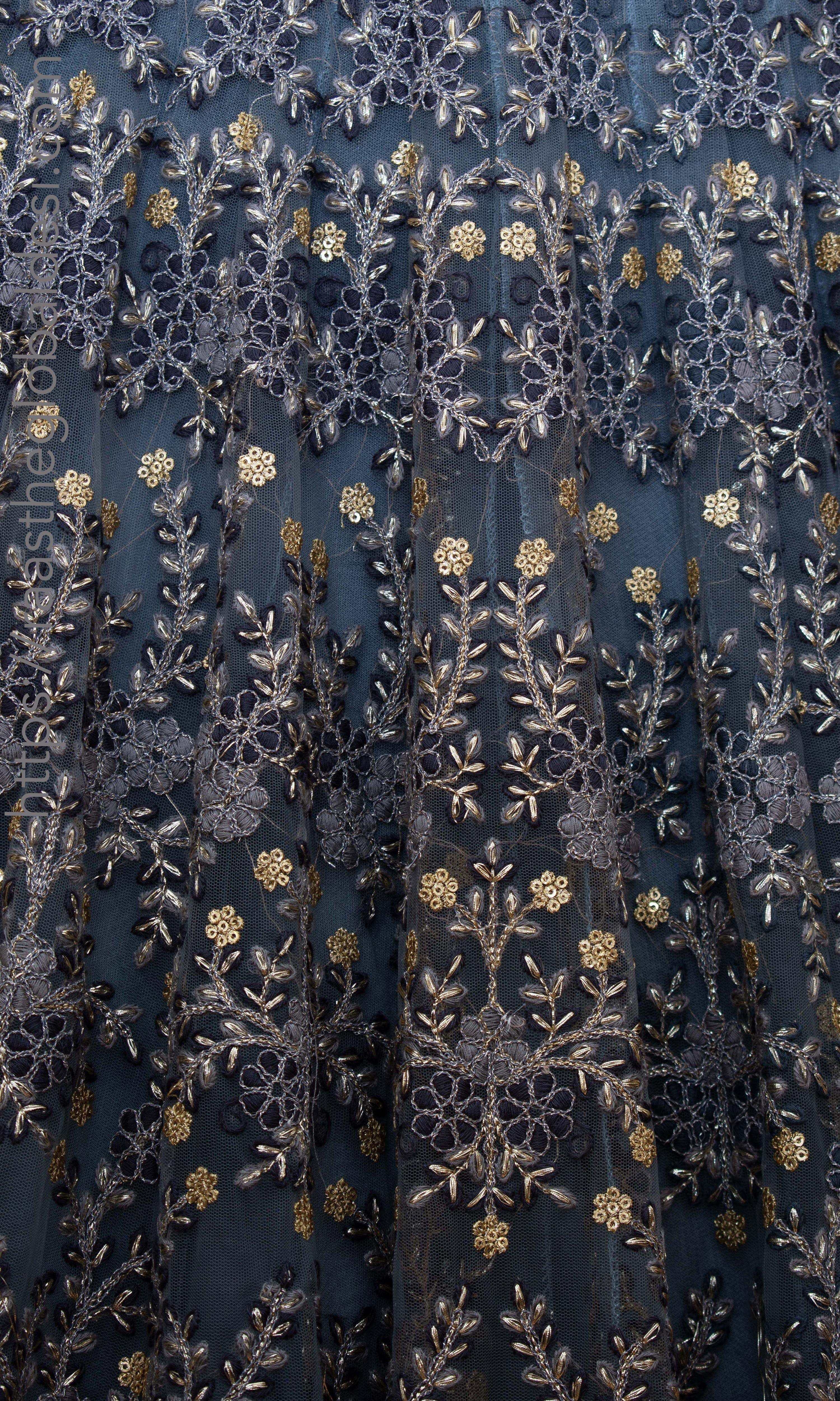 Gray and Gold Hand Embroidered Lehenga Choli Set - Image 7