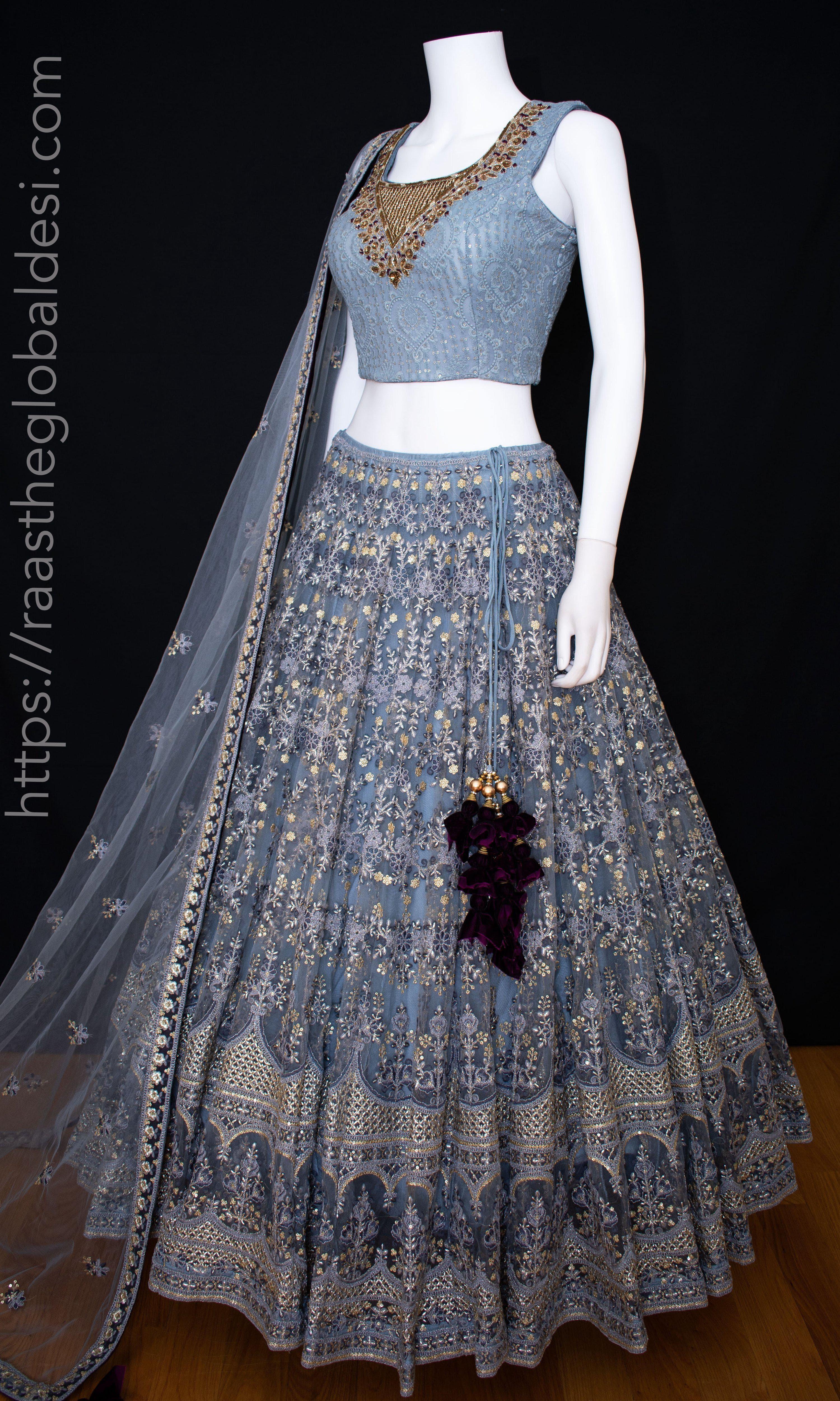 Gray and Gold Hand Embroidered Lehenga Choli Set - Image 8
