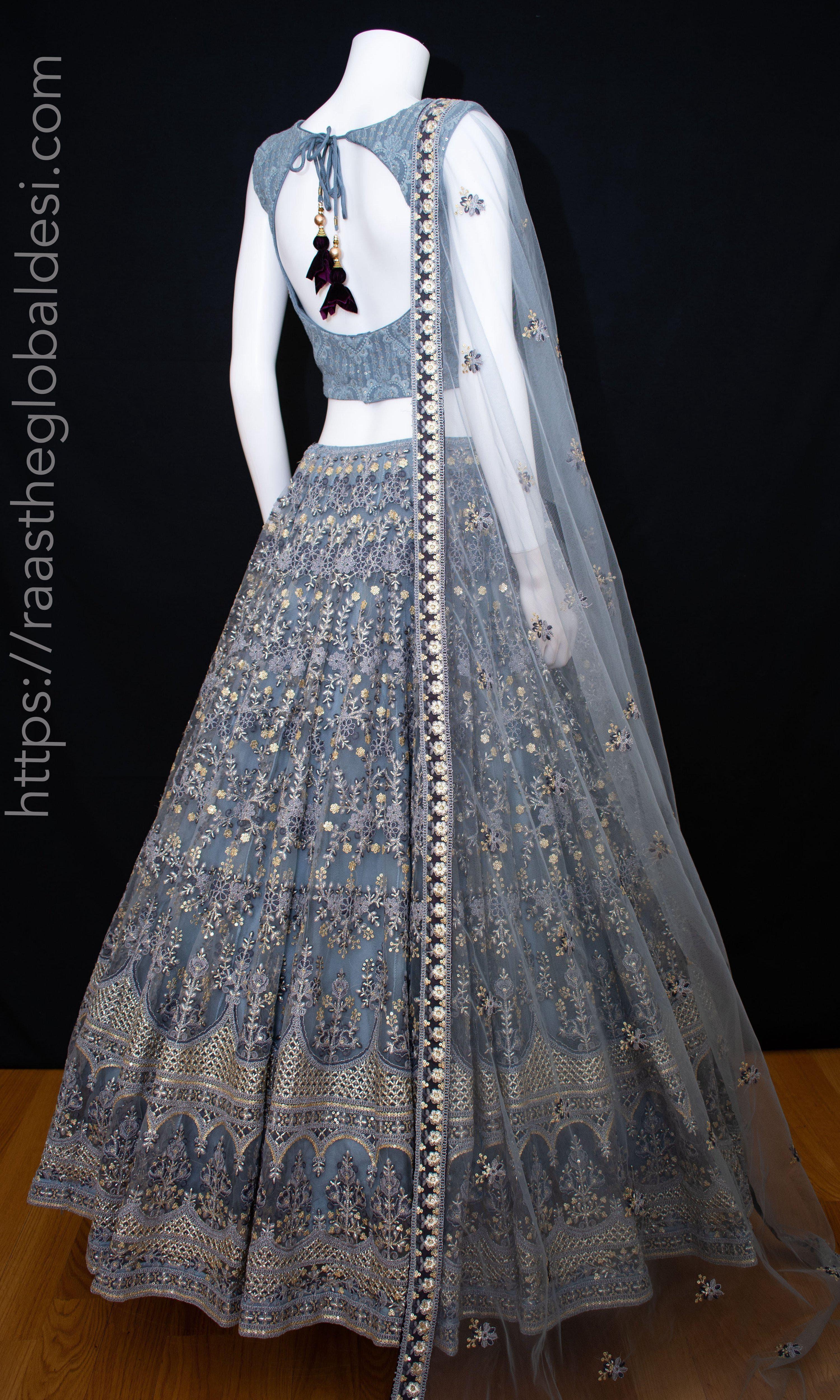 Gray and Gold Hand Embroidered Lehenga Choli Set - Image 9