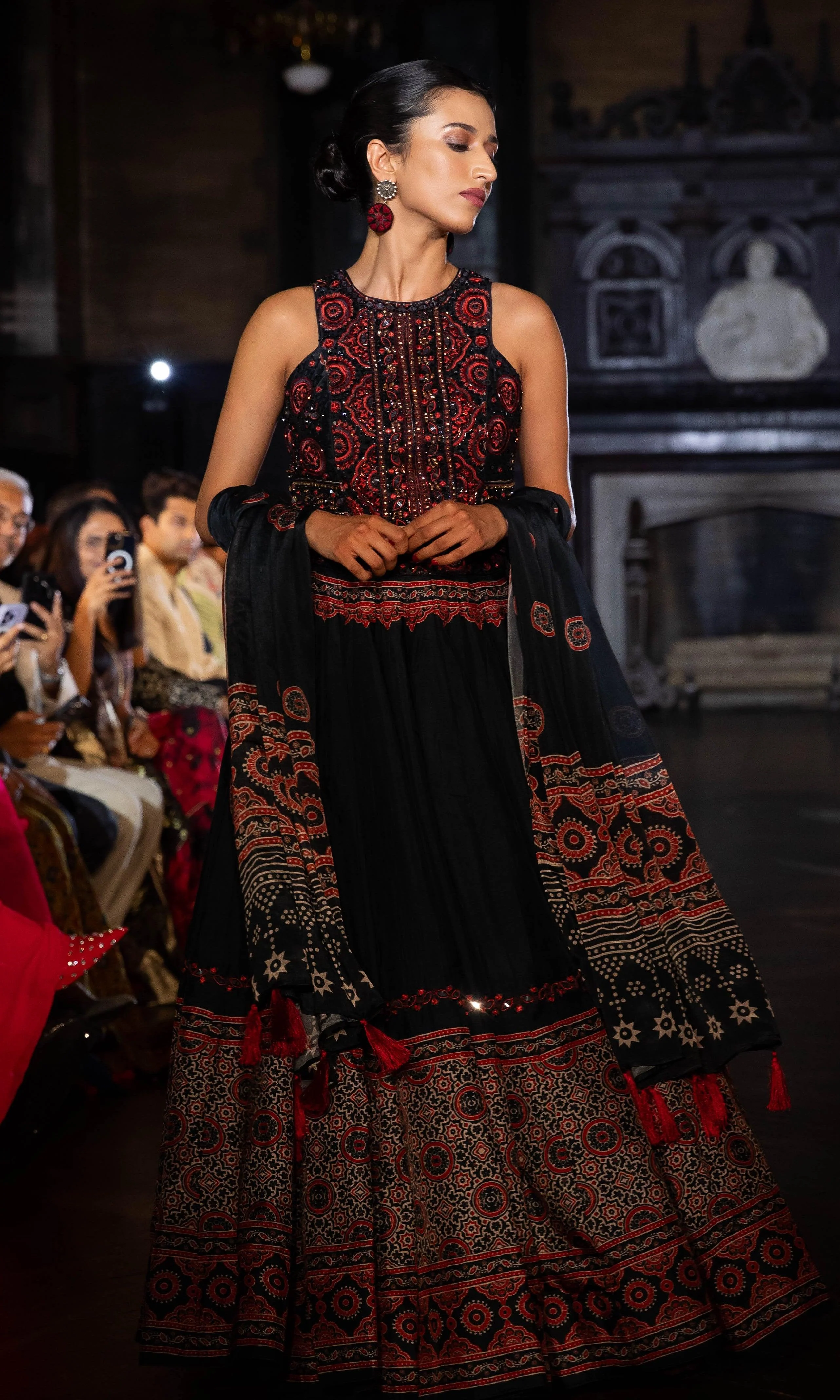 Black Lehenga with Hand Embroidered Blouse