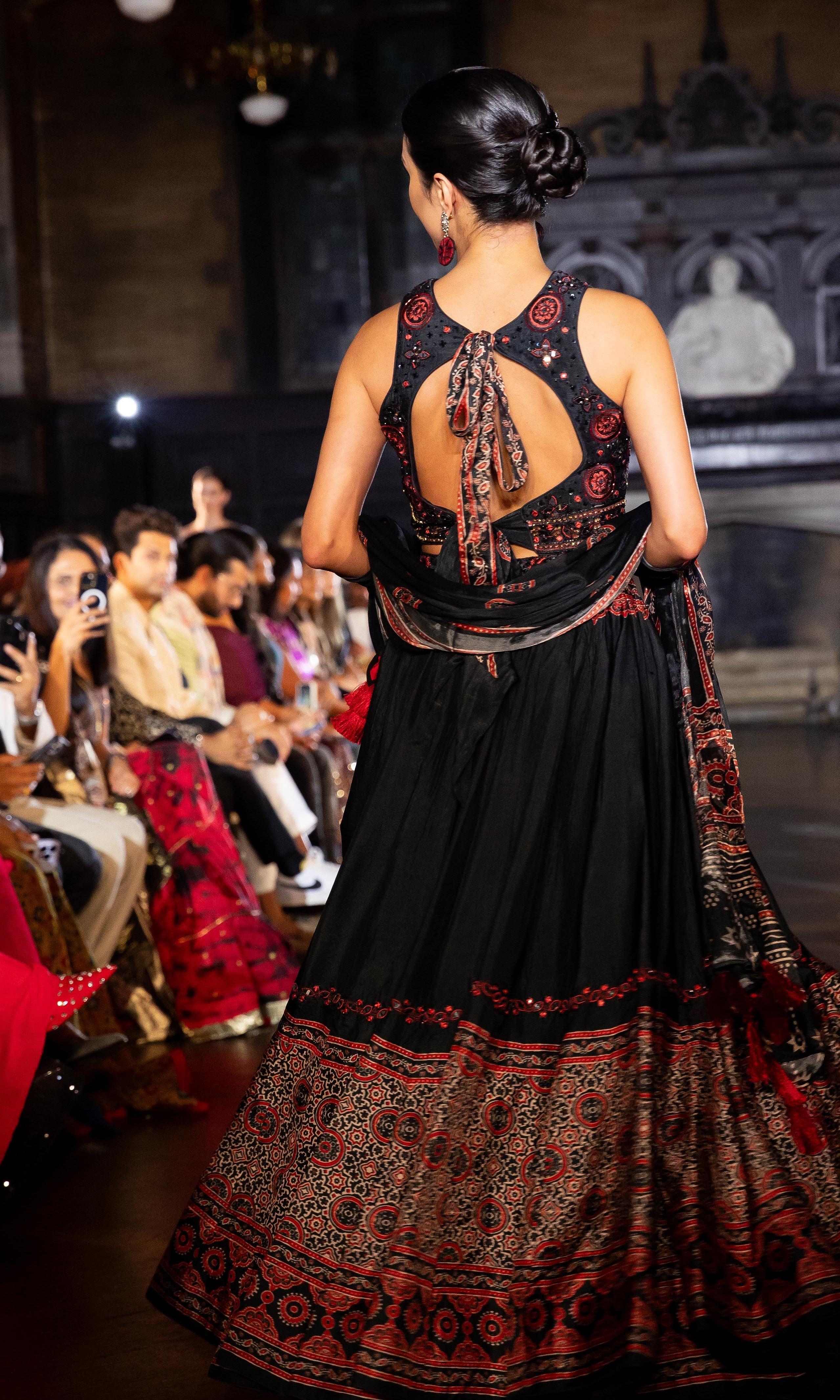 Black Lehenga with Hand Embroidered Blouse - Image 2