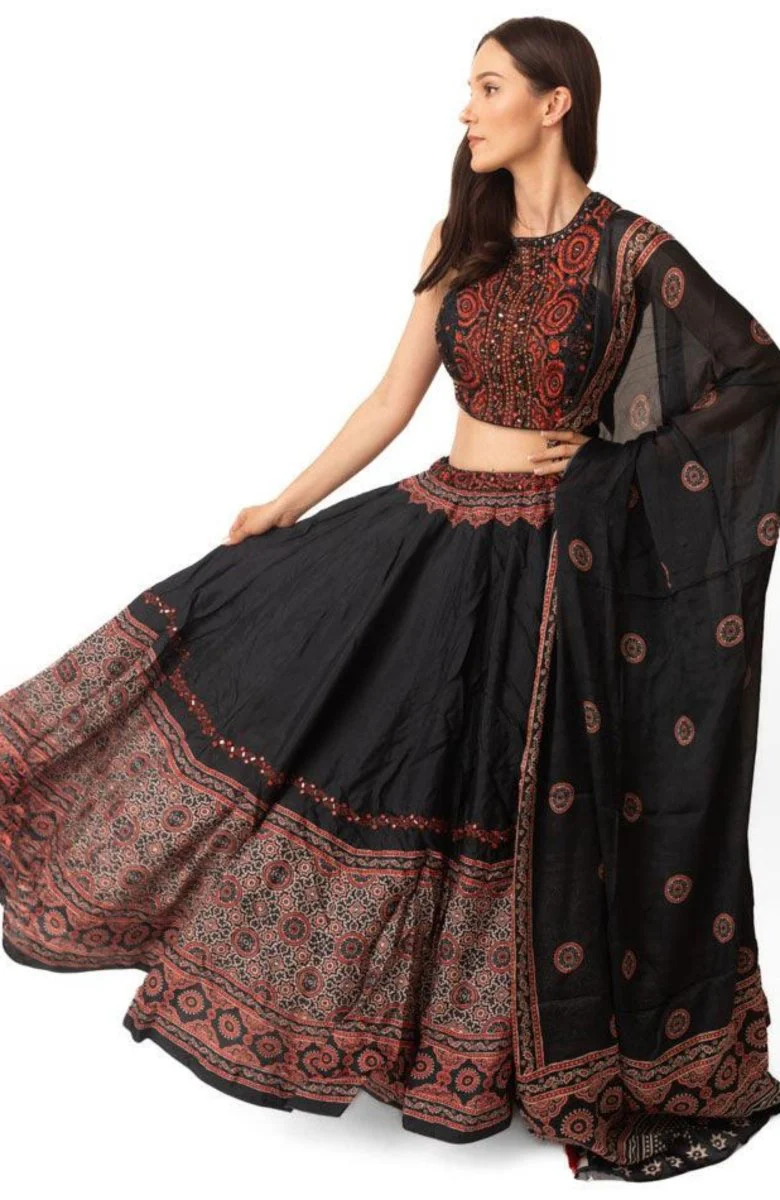 Black Lehenga with Hand Embroidered Blouse - Image 7