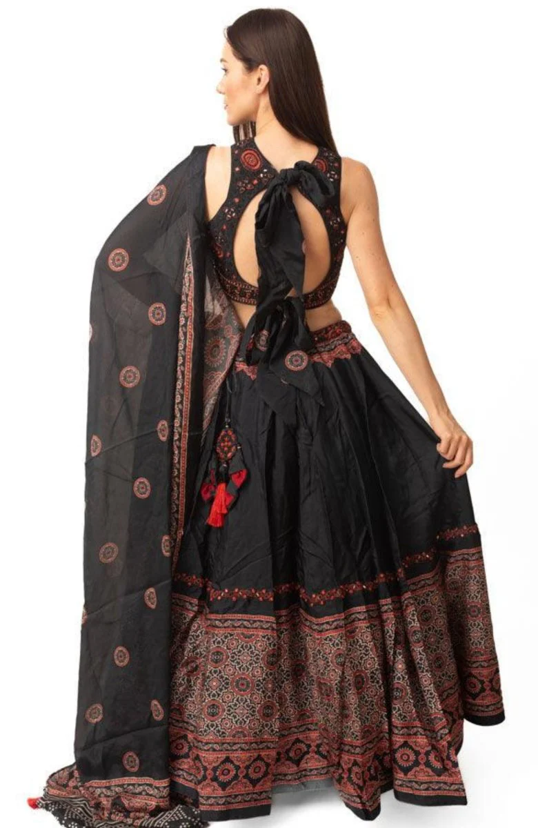 Black Lehenga with Hand Embroidered Blouse - Image 8