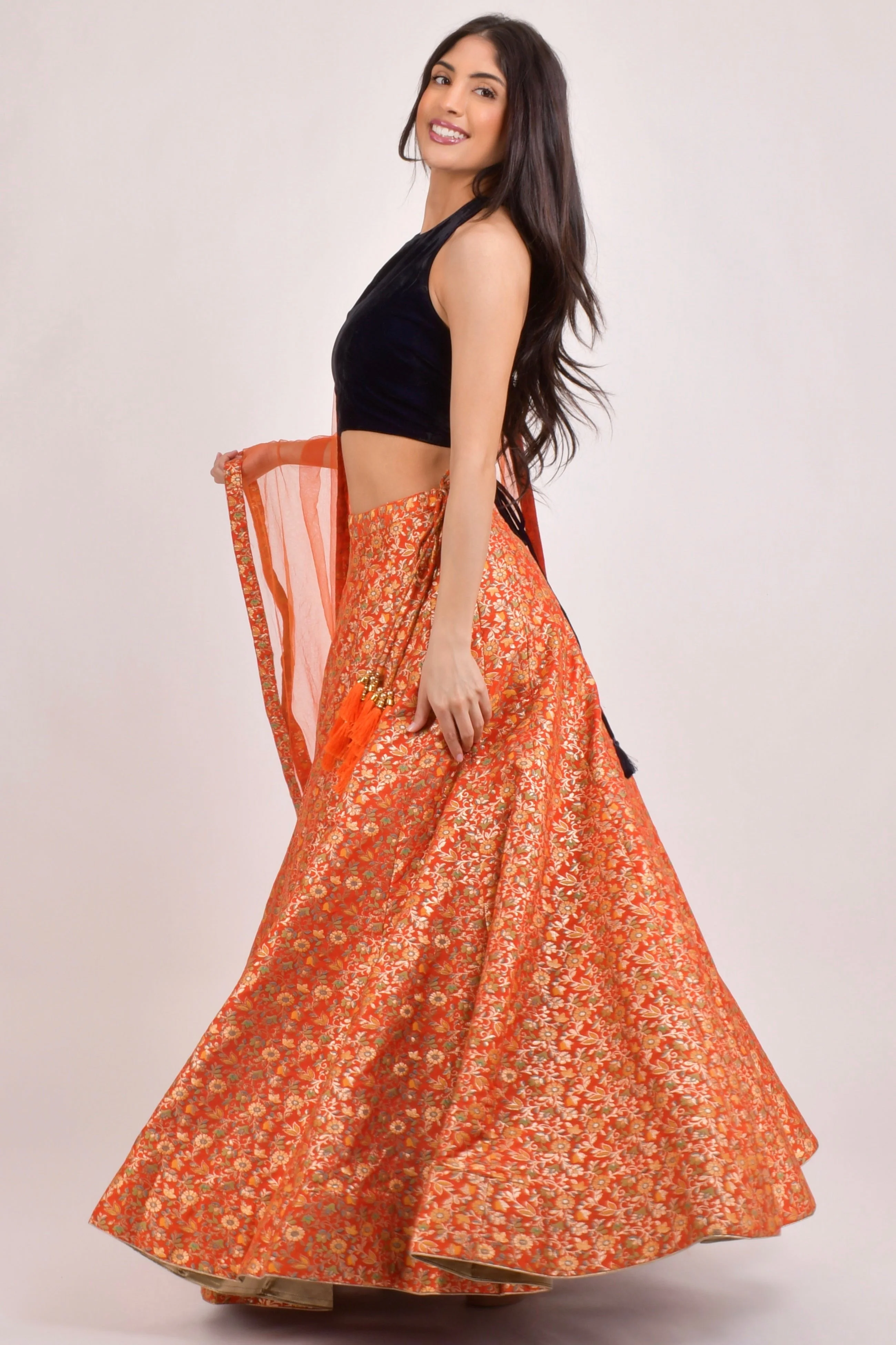 Orla Orange Brocade Lehenga Choli Set - Image 5