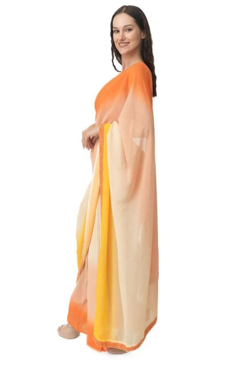 Shaded Pre-Draped Saree with Hand Embroidered Blouse - Image 5
