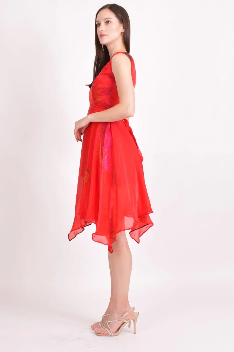 Red Hand Tie Dye High Low Dress - Image 4