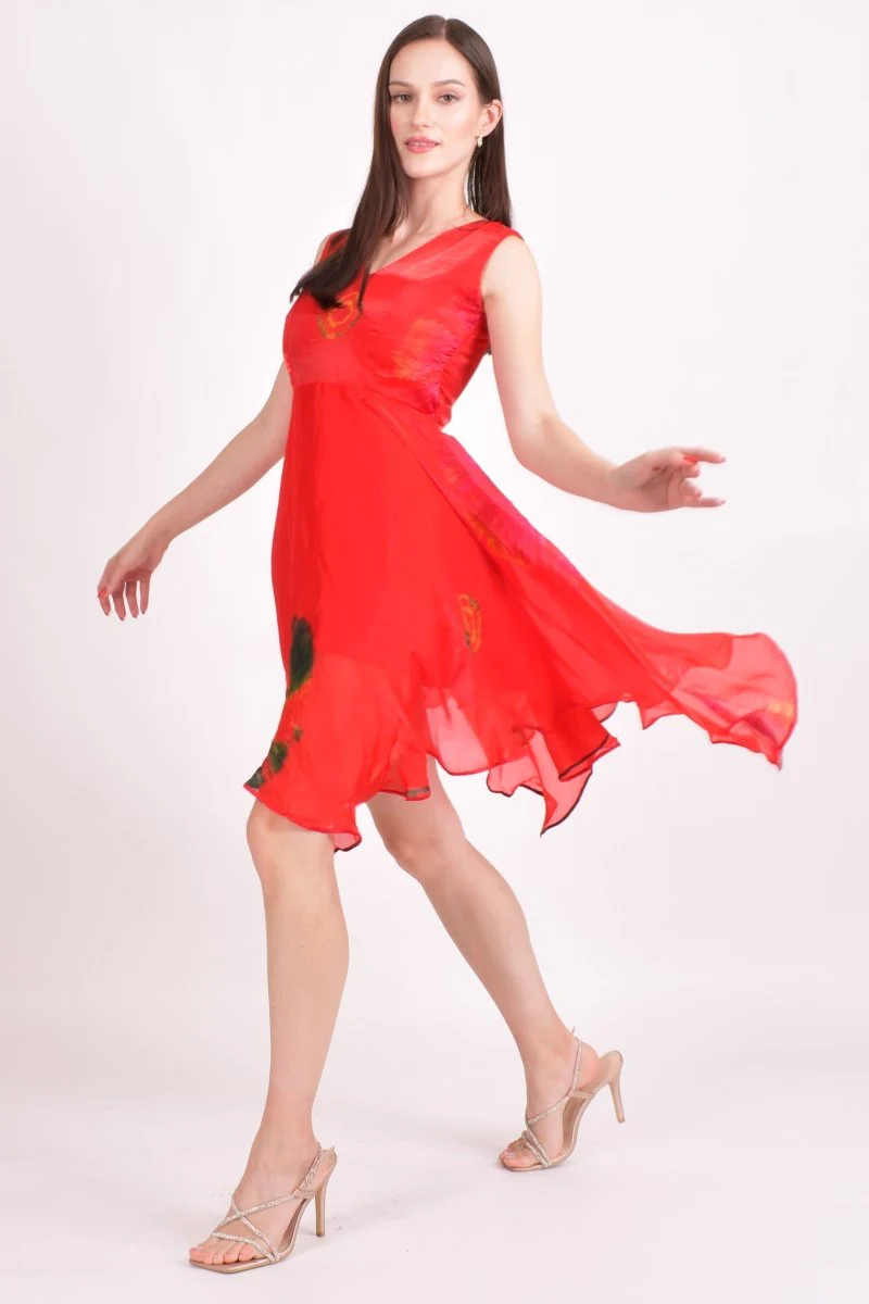 Red Hand Tie Dye High Low Dress - Image 5