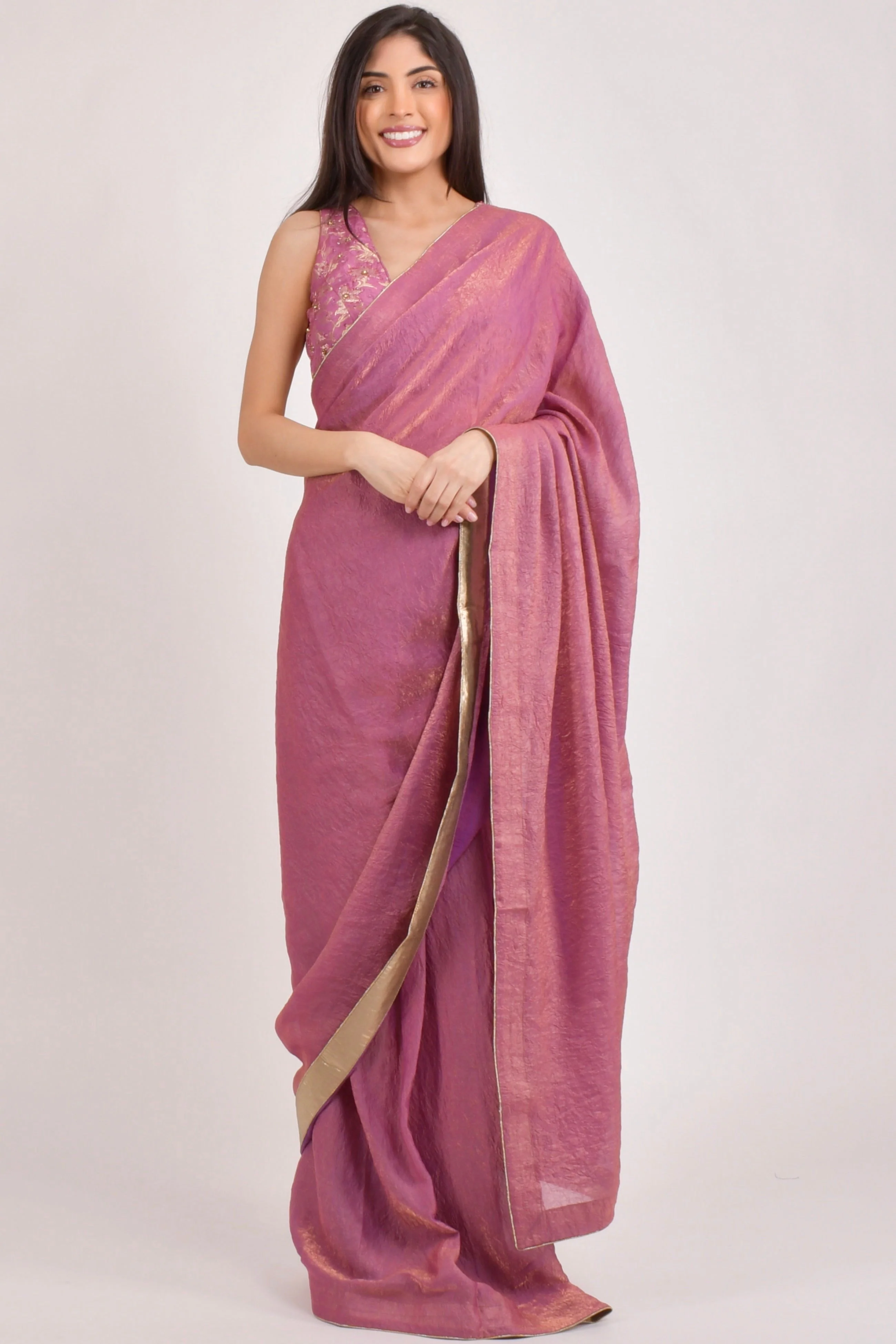Blush Pink Pre-Draped Saree - Ready to Wear Saree - Image 4