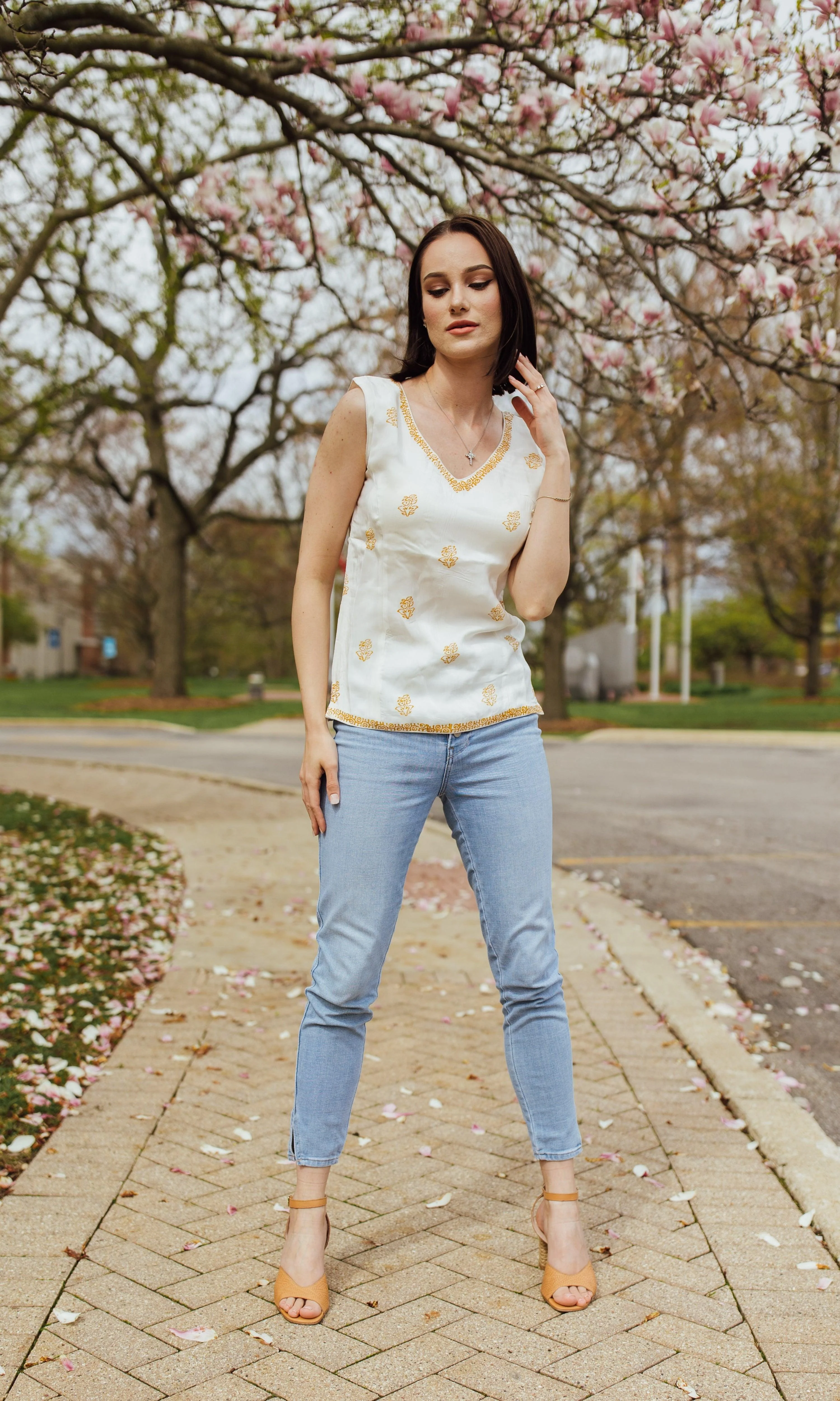 White Top with Yellow Hand-Block Print - Image 3