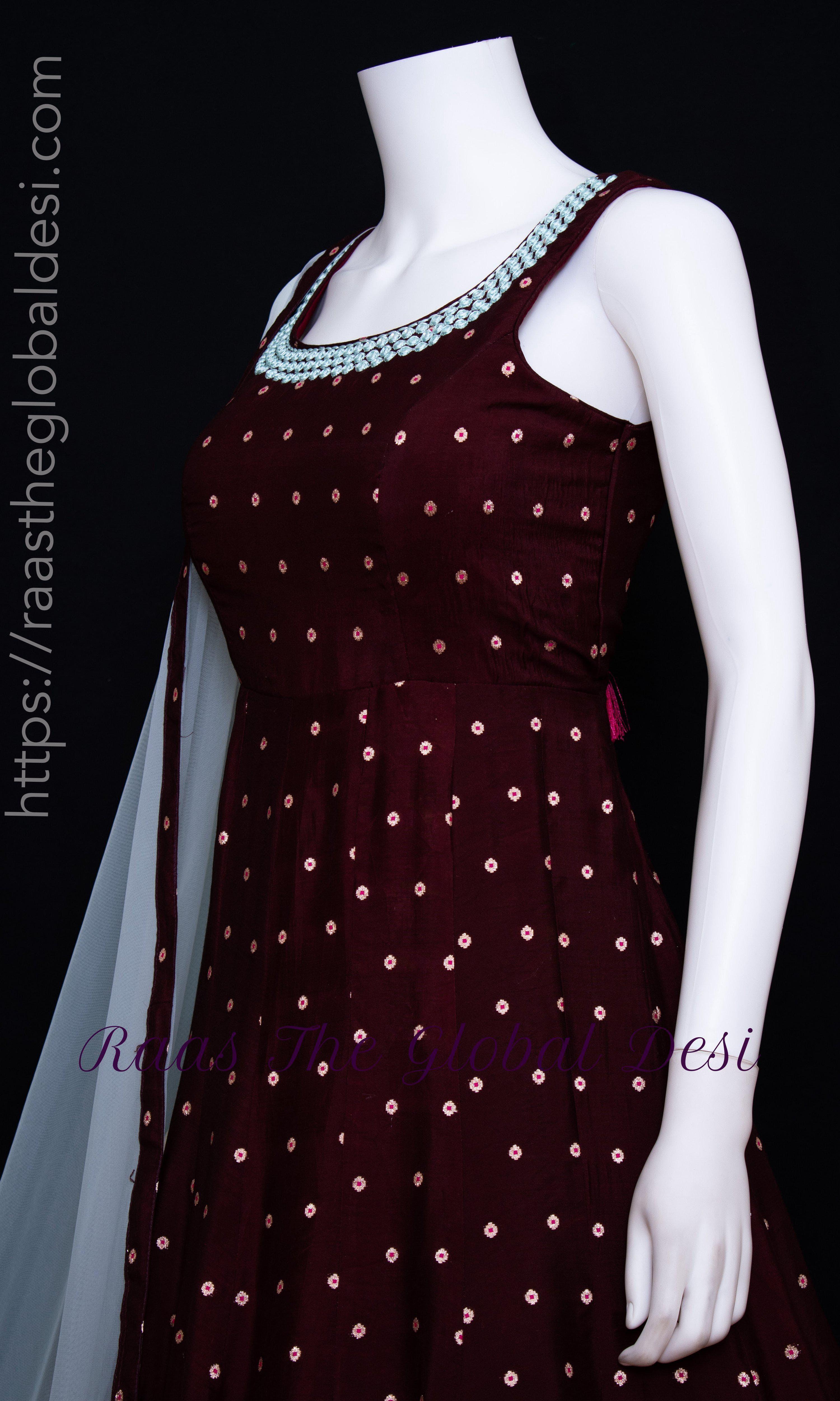 Wine Long Dress with net drape - Image 4